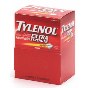 Tylenol Extra Strength 500mg Acetaminophen Caplets, Pain Reliever / Fever Reducer, 50 Pouches (2 Caplets per Pouch)