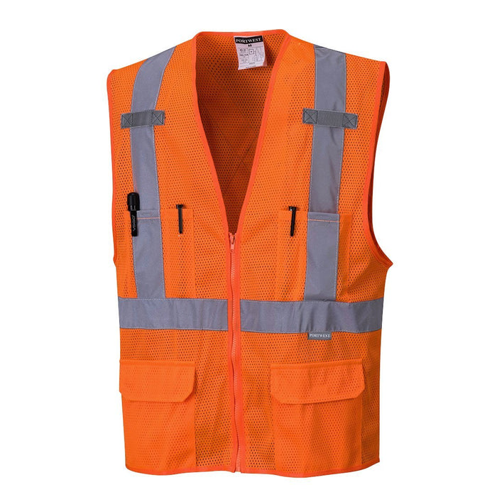 Portwest US370 Atlanta Hi-Vis ANSI Class 2 Mesh Safety Vest with 2" Reflective Tape and 6 Pockets