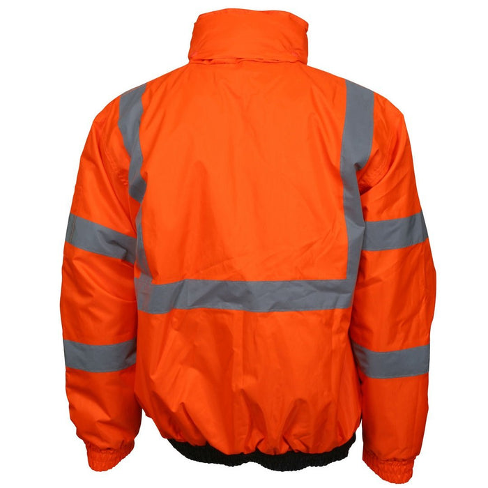 Two Tone Value Bomber Jacket, Class 3,  Quilted Rain Jacket, Fluorescent Orange / Black with Silver Reflective Stripes