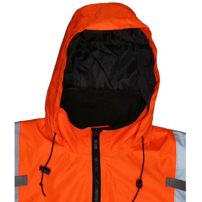 Two Tone Value Bomber Jacket, Class 3,  Quilted Rain Jacket, Fluorescent Orange / Black with Silver Reflective Stripes