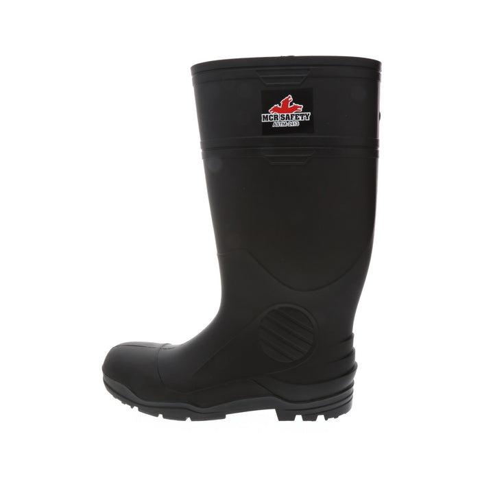 Black 16 Inch Waterproof PVC Work Boots with Steel Toe, Cleated Sole and Polyester Interior Lining - Over the Sock Style, VBS120