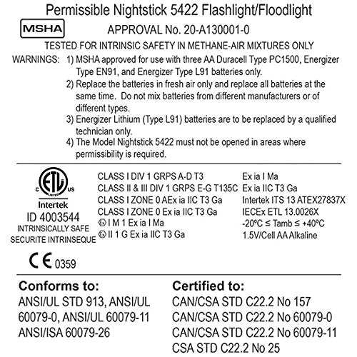 Nightstick Intrinsically Safe Permissible Dual-Light Flashlight - Waterproof, Impact & Chemical Resistant, Black