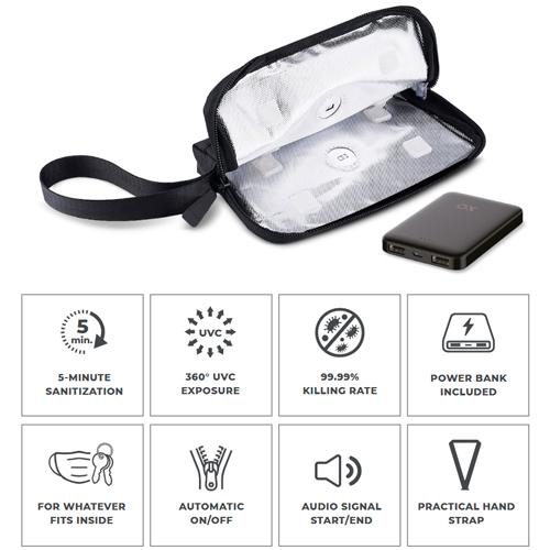 XQISIT Portable UV-C Sterilizer Case with 5000 mAh Power Bank - 99.9% Sterilization Rate