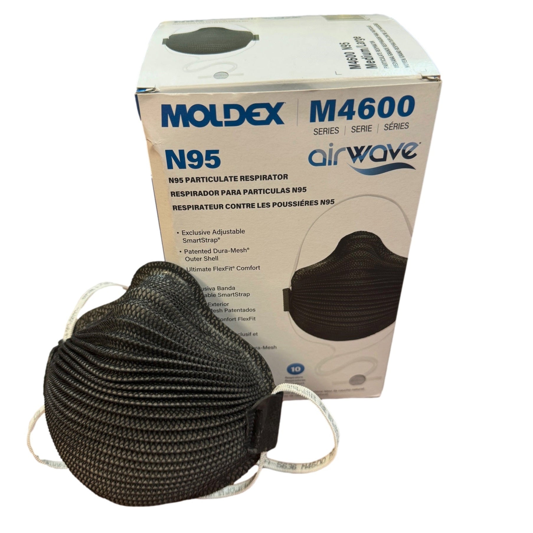 Wave Mask Mobile Moldex Airwave M4600 Black N95 Mask with Adjustable SmartStrap (10 Mas ...
