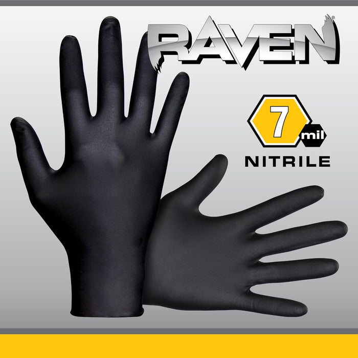 RAVEN Nitrile Exam Grade Disposable Gloves, Black, 7 mil, 100 Gloves per Box - BHP Safety Products