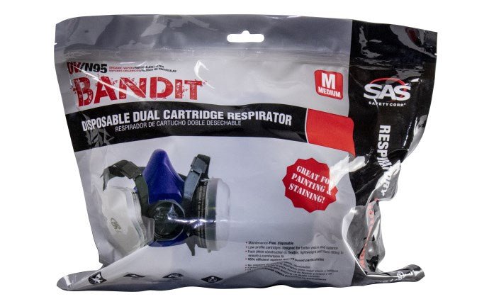 SAS Safety Bandit Half-Mask Respiator with Organic Vapor Cartridge & N95 Filters (1 Each) - BHP Safety Products