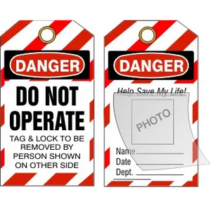 "Danger Do Not Operate Tag & Lock to be Removed by Person Shown on Other Side" 6"x3" Lockout Tag with Laminated Photo Flap & Brass Grommet, 10 Pack