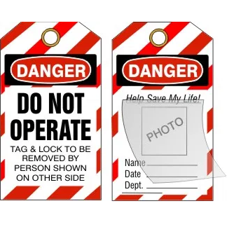 "Danger Do Not Operate Tag & Lock to be Removed by Person Shown on Other Side" 6"x3" Lockout Tag with Laminated Photo Flap & Brass Grommet, 10 Pack